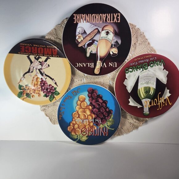 Pottery Barn Wine Bar Cocktail Appetizer Plates 8 1/4" Set of 4 With Box - Picture 4 of 11